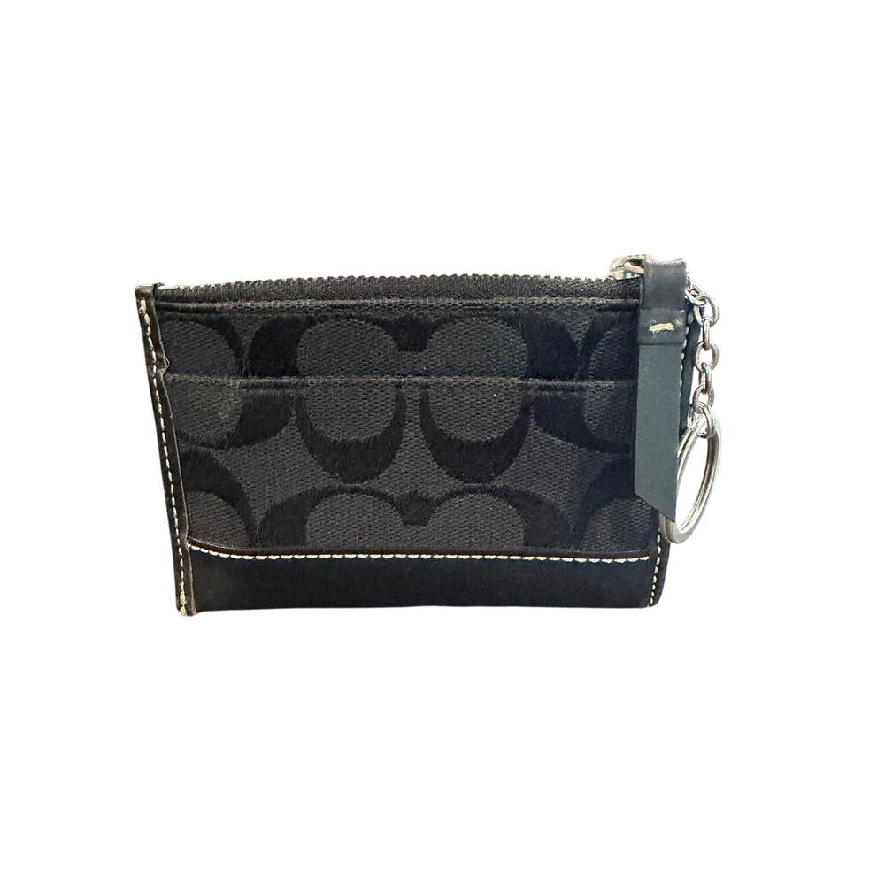 Coach Signature Mini Skinny ID Case Black With Keychain Minimalist